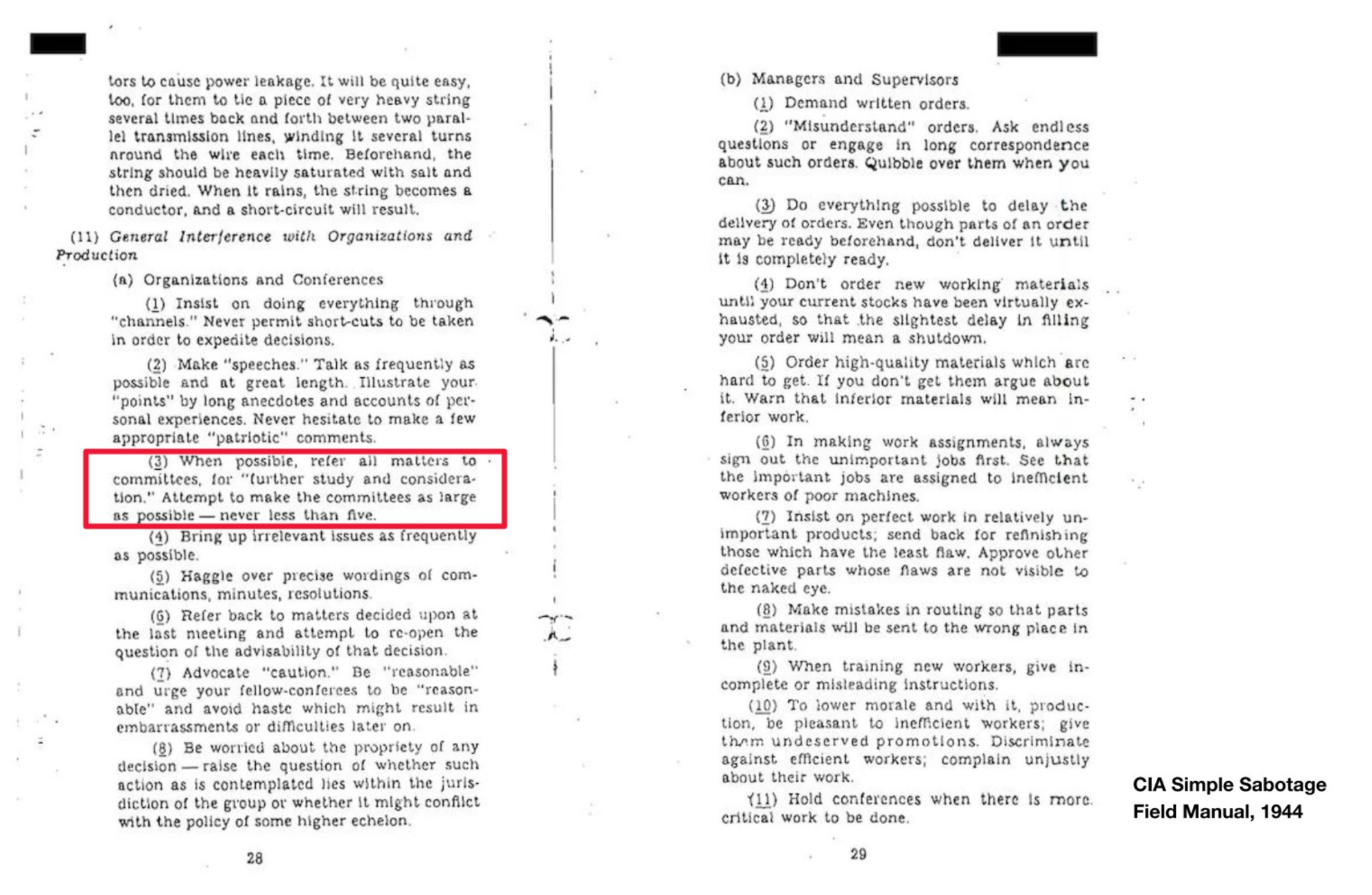 Een screenshot van een pagina uit de CIA Simple Sabotage Field Manual